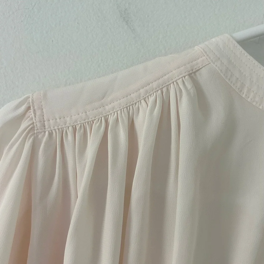 Madewell Womens Shirred Crewneck Button Front Balloon Sleeve Ivory Blouse XS New